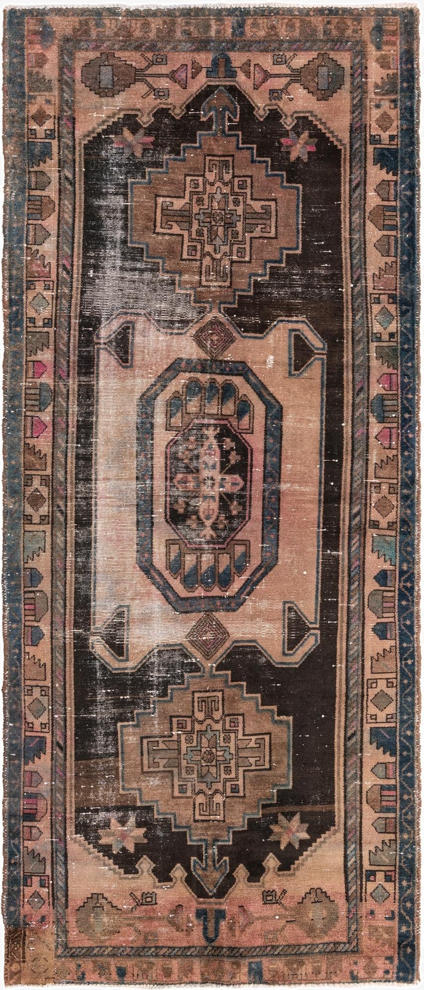 4' 5 x 10' 6  Hand Knotted Ultra Vintage Persian Wool Runner Rug