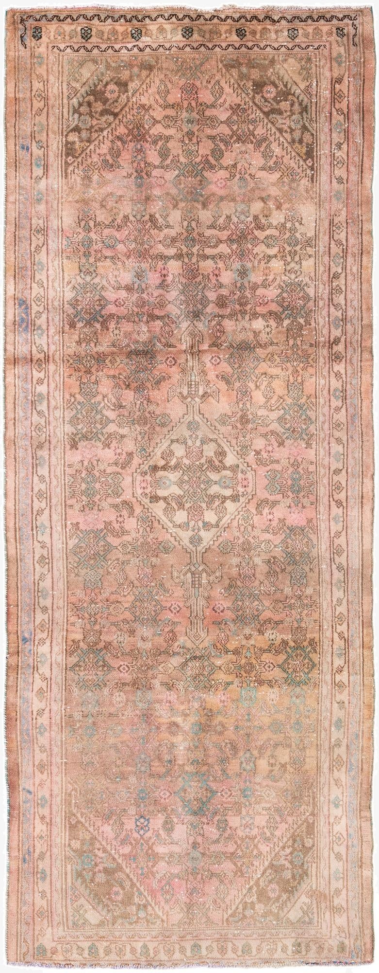 3' 9 x 9' 8  Hand Knotted Ultra Vintage Persian Wool Runner Rug