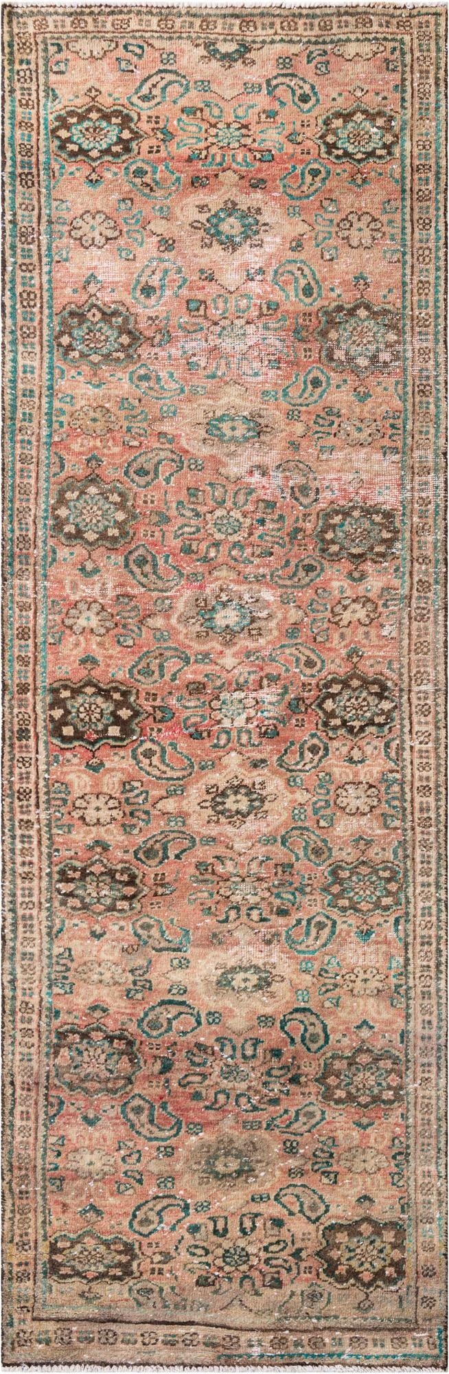 3' 4 x 10' 1  Hand Knotted Ultra Vintage Persian Wool Runner Rug