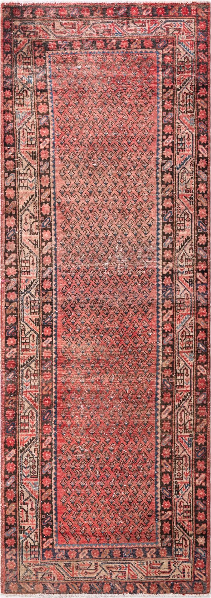 3' 7 x 10' 1  Hand Knotted Ultra Vintage Persian Wool Runner Rug