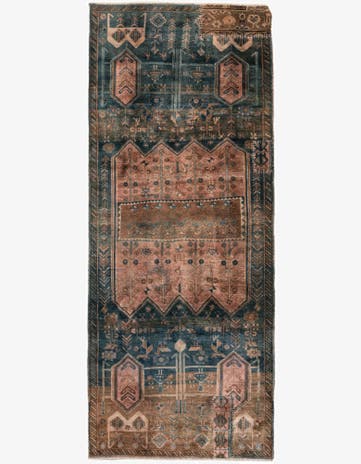 3' 8 x 8' 8 Hand Knotted Ultra Vintage Persian Wool Runner Rug