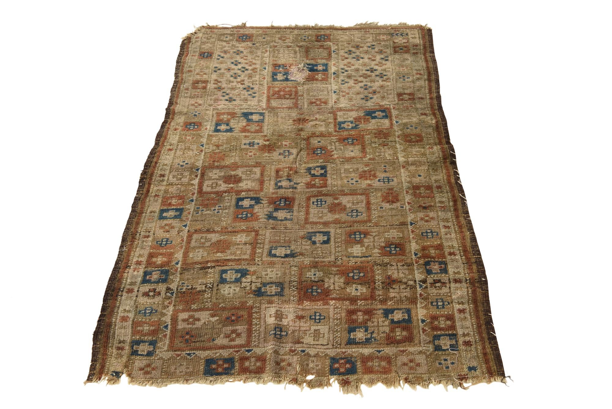 3' 10 x 4' 5 Hand Knotted Hamedan Persian Wool Square Rug