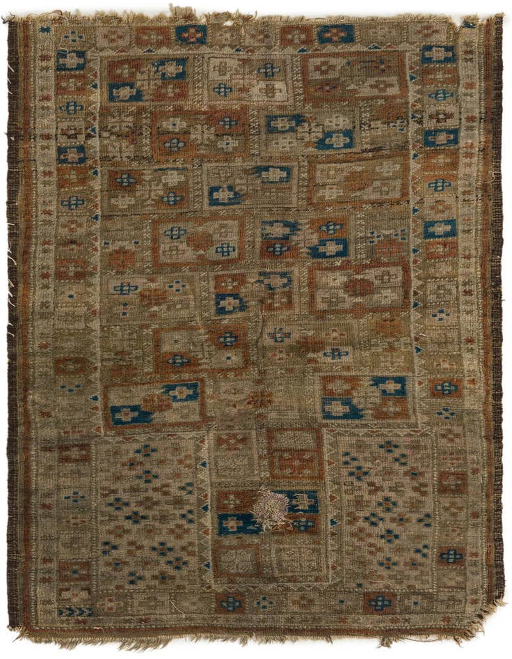 Detail image of 3' 10 x 4' 5 Hand Knotted Hamedan Persian Wool Square Rug