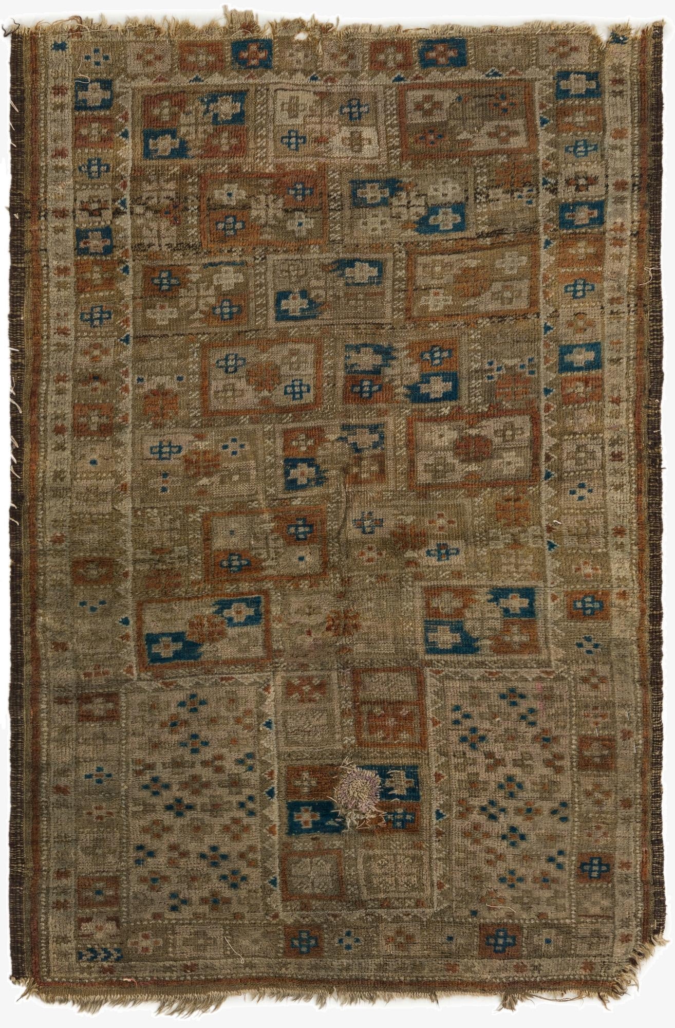 3' 10 x 4' 5  Hand Knotted Hamedan Persian Wool Square Rug