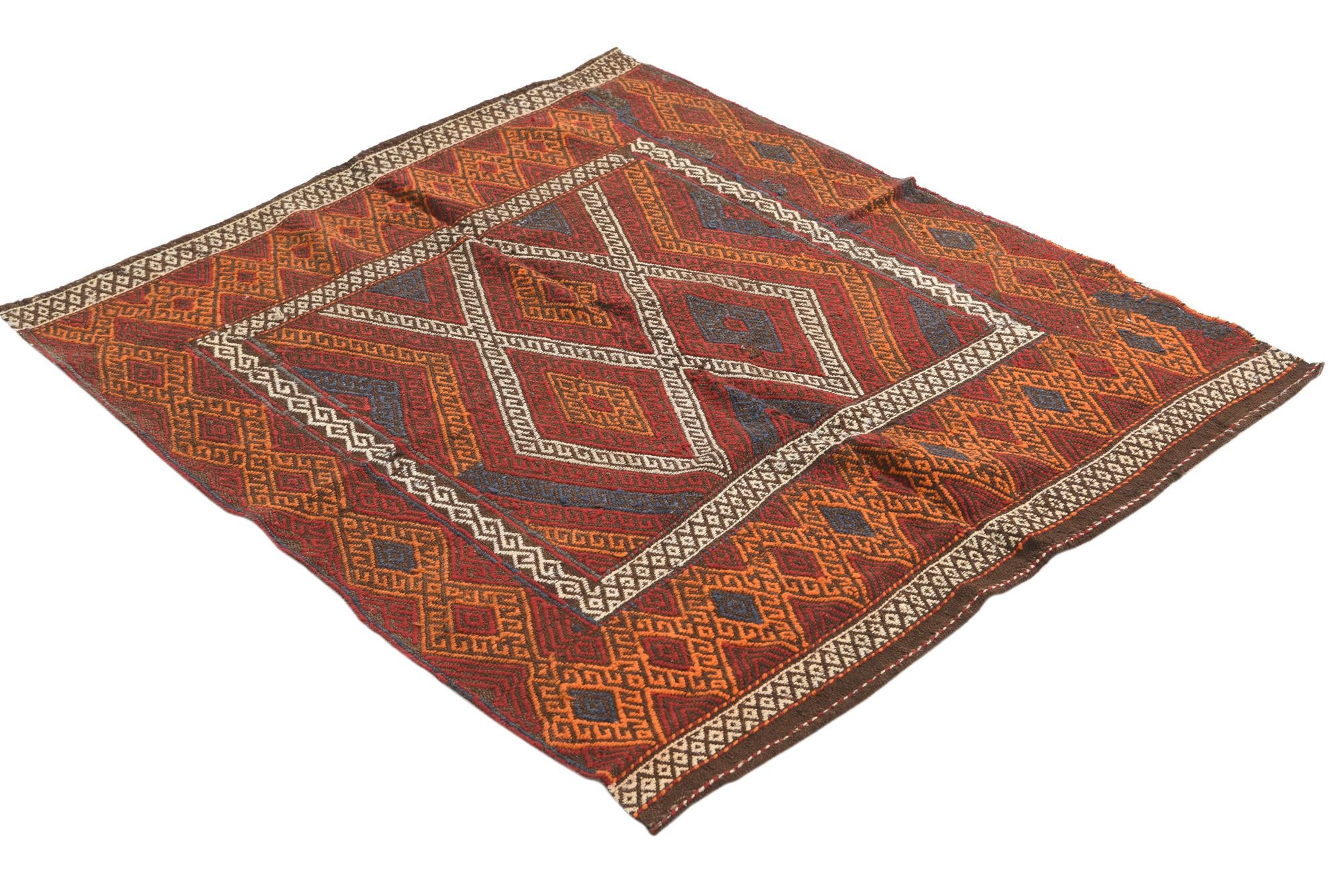 4' x 4' 3 Hand Woven Kilim Fars Wool Square Rug