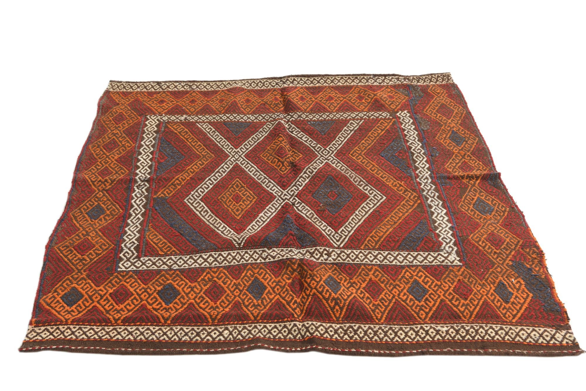 4' x 4' 3 Hand Woven Kilim Fars Wool Square Rug