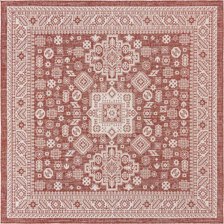 7' 10 x 7' 10 Easy-Clean Aztec Indoor / Outdoor Square Rug