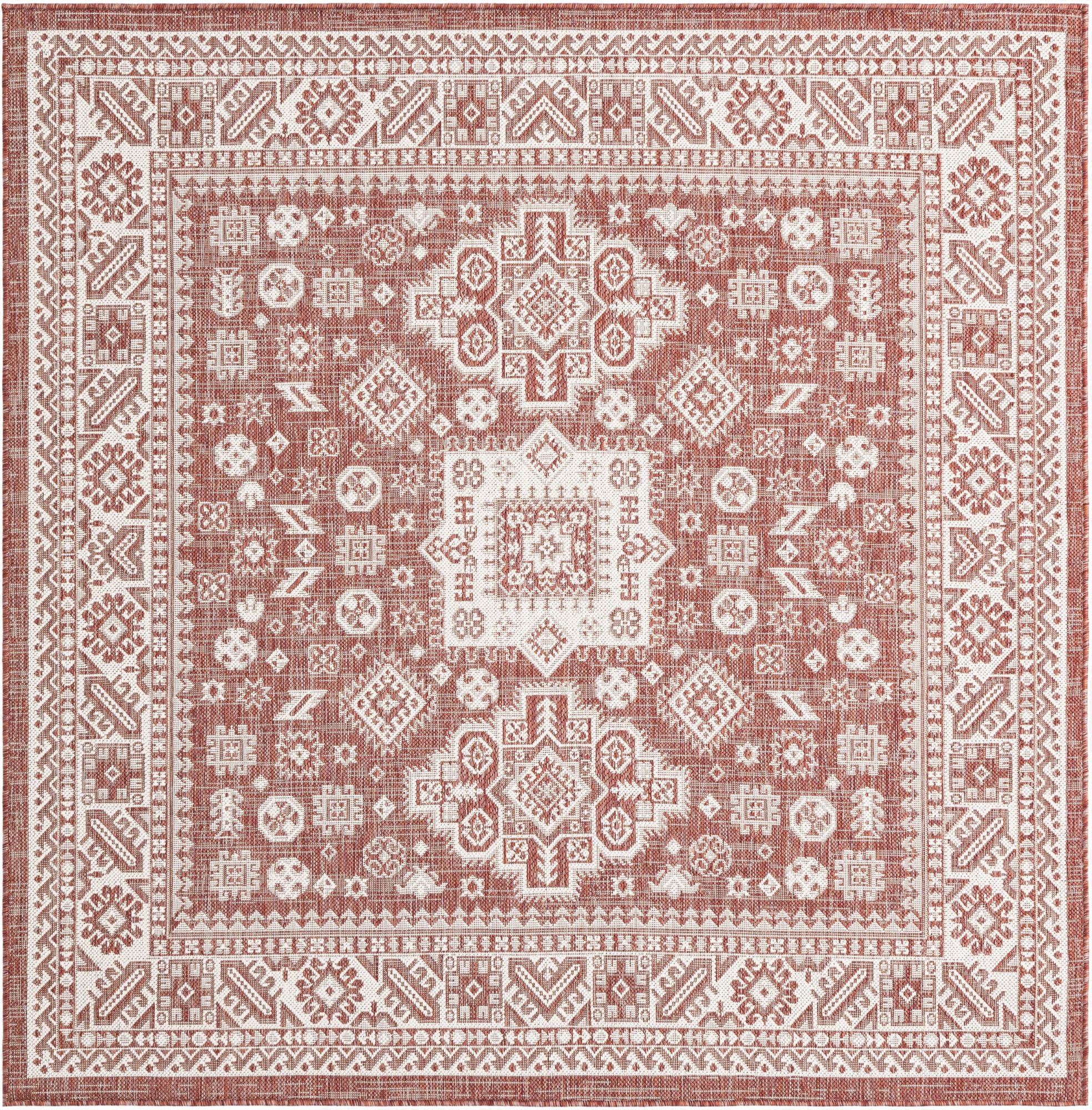 Primary image 6' x 6'  Washable Aztec Indoor / Outdoor Square Rug