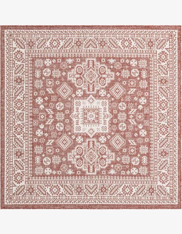 Rust Red Easy-Clean Aztec Indoor / Outdoor Square Rug