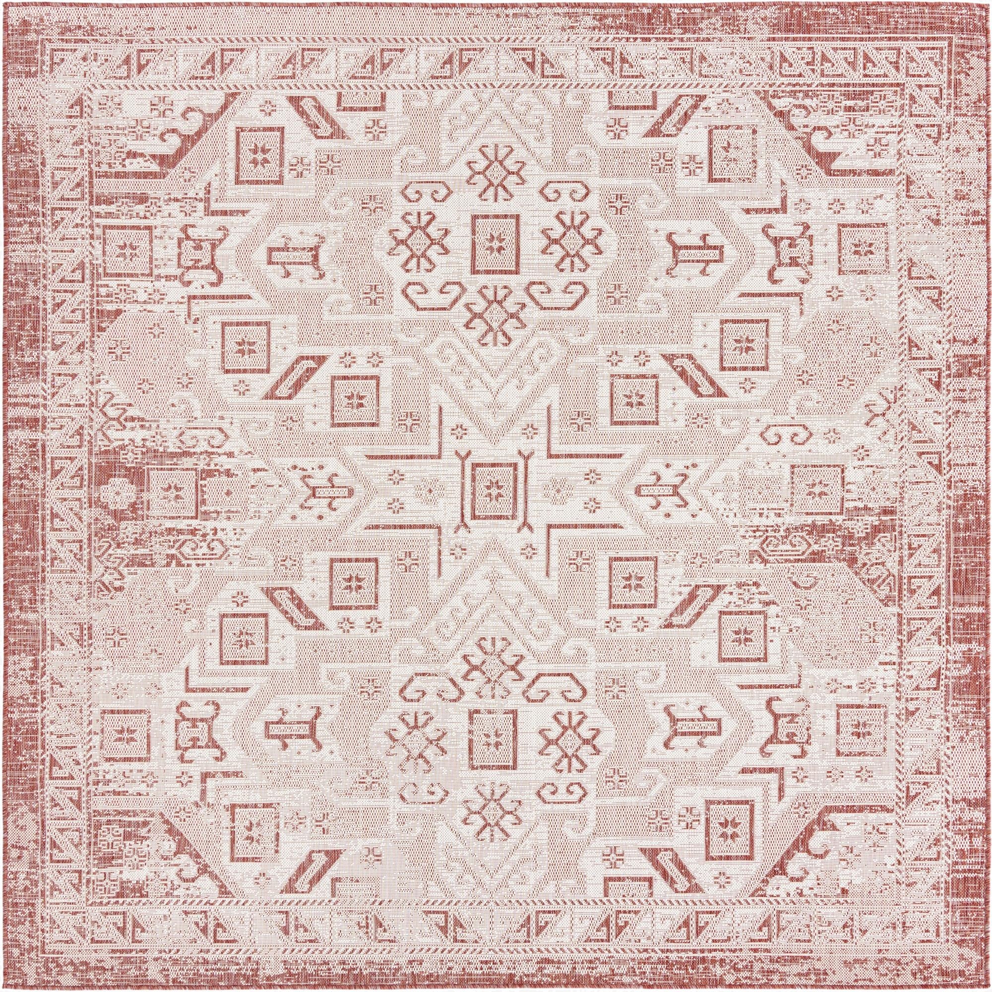 7' 10 x 7' 10  Washable Aztec Indoor / Outdoor Square Rug