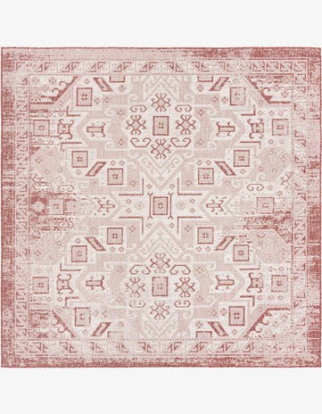 Rust Red Easy-Clean Aztec Indoor / Outdoor Square Rug