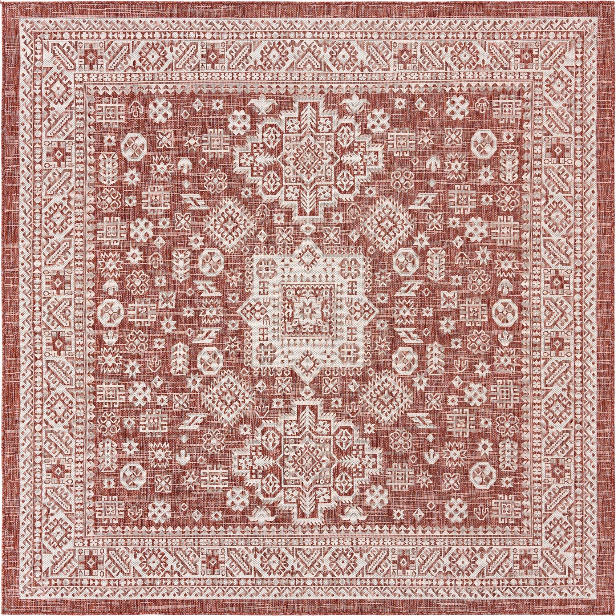 Primary image 7' 10 x 7' 10  Washable Aztec Indoor / Outdoor Square Rug
