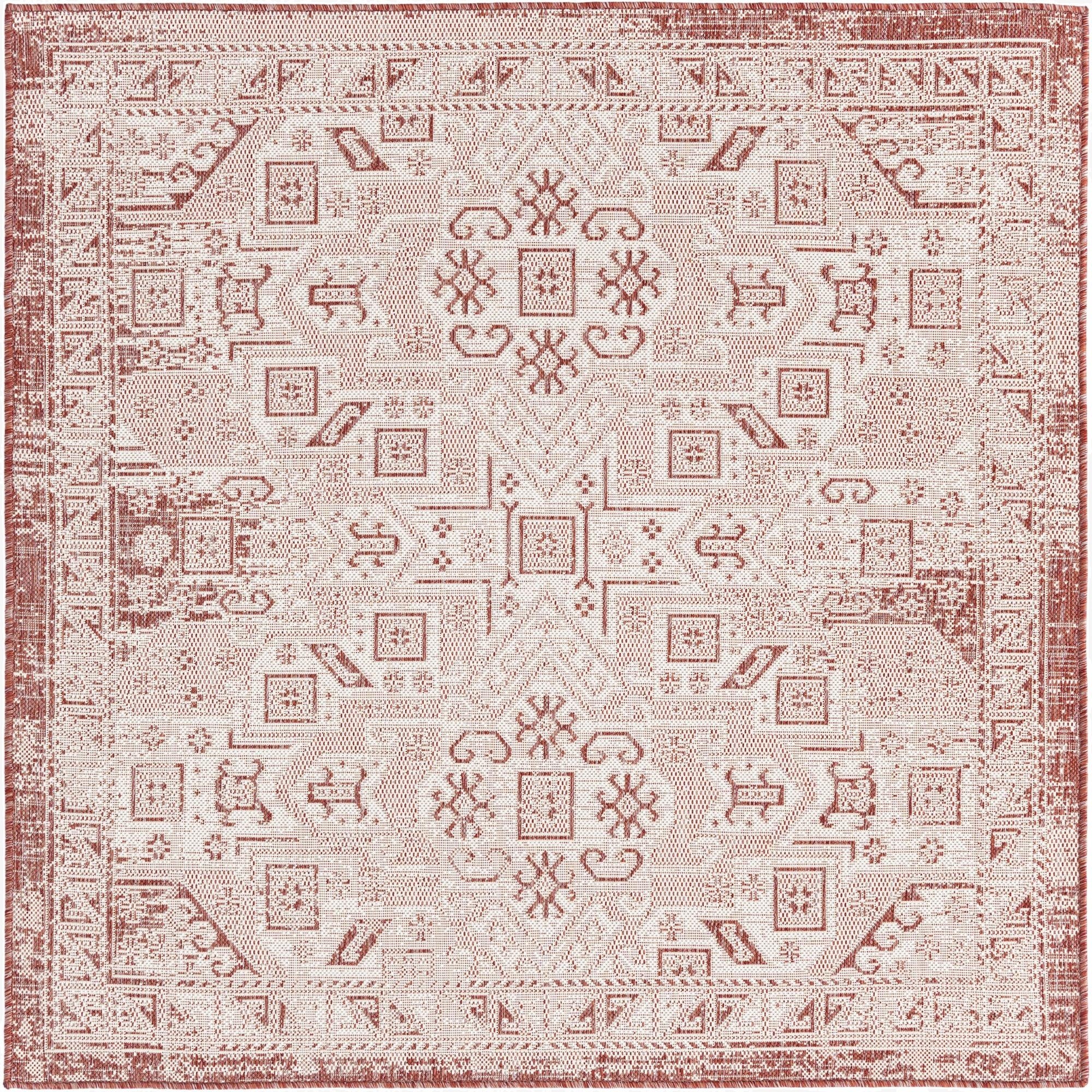 5' 3 x 5' 3  Washable Aztec Indoor / Outdoor Square Rug