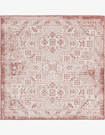 Rust Red Easy-Clean Aztec Indoor / Outdoor Square Rug