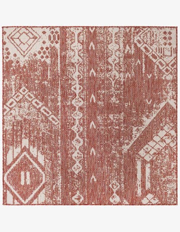 Rust Red Easy-Clean Bohemian Indoor / Outdoor Square Rug