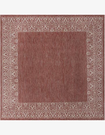 Rust Red Easy-Clean Border Indoor / Outdoor Square Rug