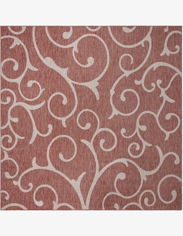 Rust Red Easy-Clean Botanical Indoor / Outdoor Square Rug