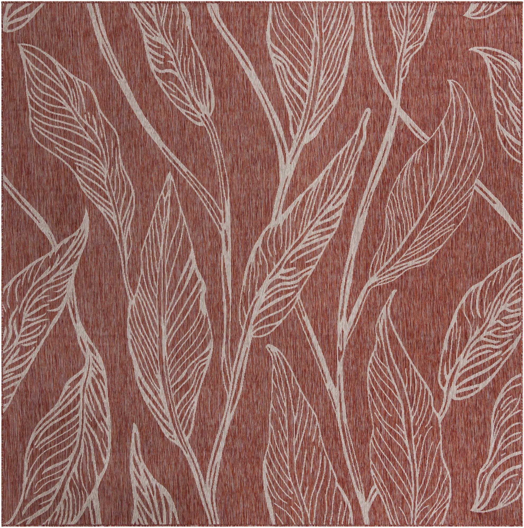 10' 8 x 10' 8  Washable Botanical Indoor / Outdoor Square Rug