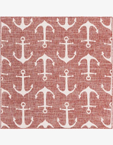 Rust Red Easy-Clean Coastal Indoor / Outdoor Square Rug