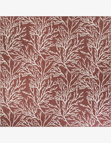 Rust Red Easy-Clean Coastal Indoor / Outdoor Square Rug