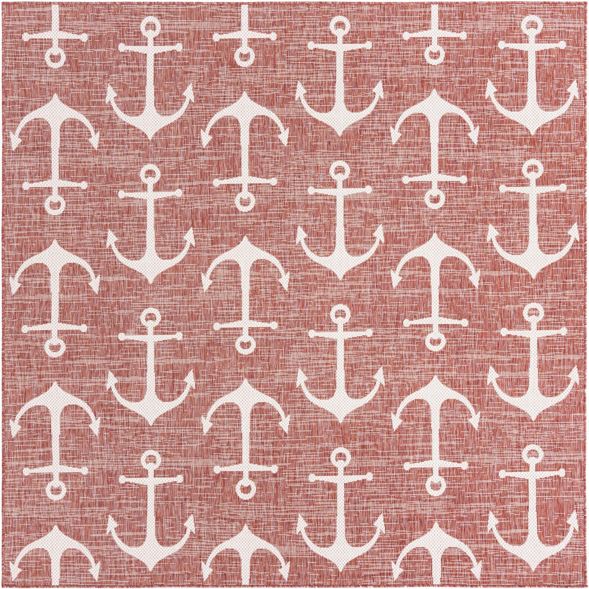 7' 10 x 7' 10  Washable Coastal Indoor / Outdoor Square Rug