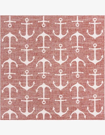 Rust Red Easy-Clean Coastal Indoor / Outdoor Square Rug