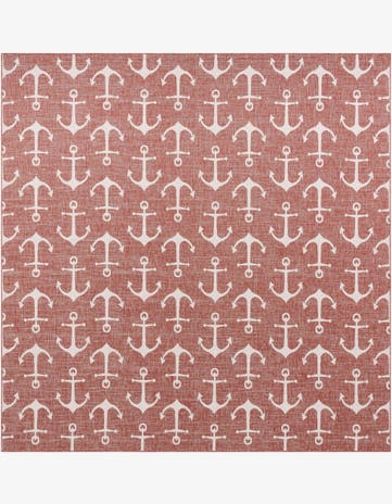 Rust Red Easy-Clean Coastal Indoor / Outdoor Square Rug