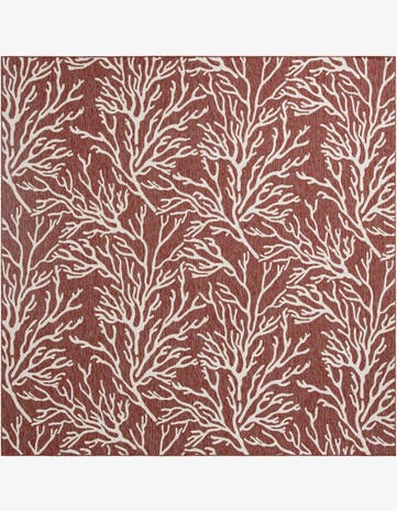 Rust Red Easy-Clean Coastal Indoor / Outdoor Square Rug