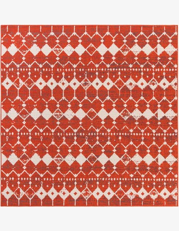Rust Red Easy-Clean Lattice Indoor / Outdoor Square Rug