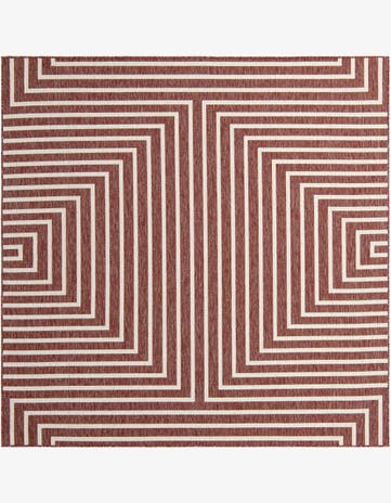 Rust Red Easy-Clean Modern Indoor / Outdoor Square Rug