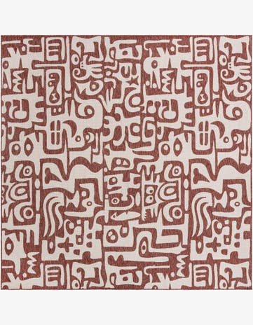 Rust Red Easy-Clean Modern Indoor / Outdoor Square Rug