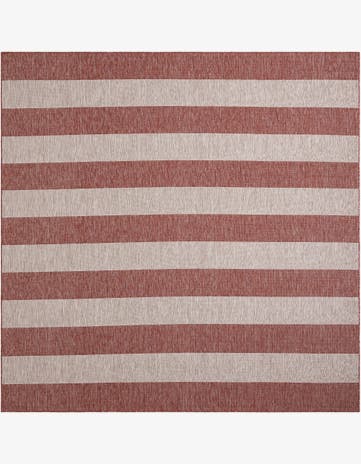 Rust Red Easy-Clean Striped Indoor / Outdoor Square Rug