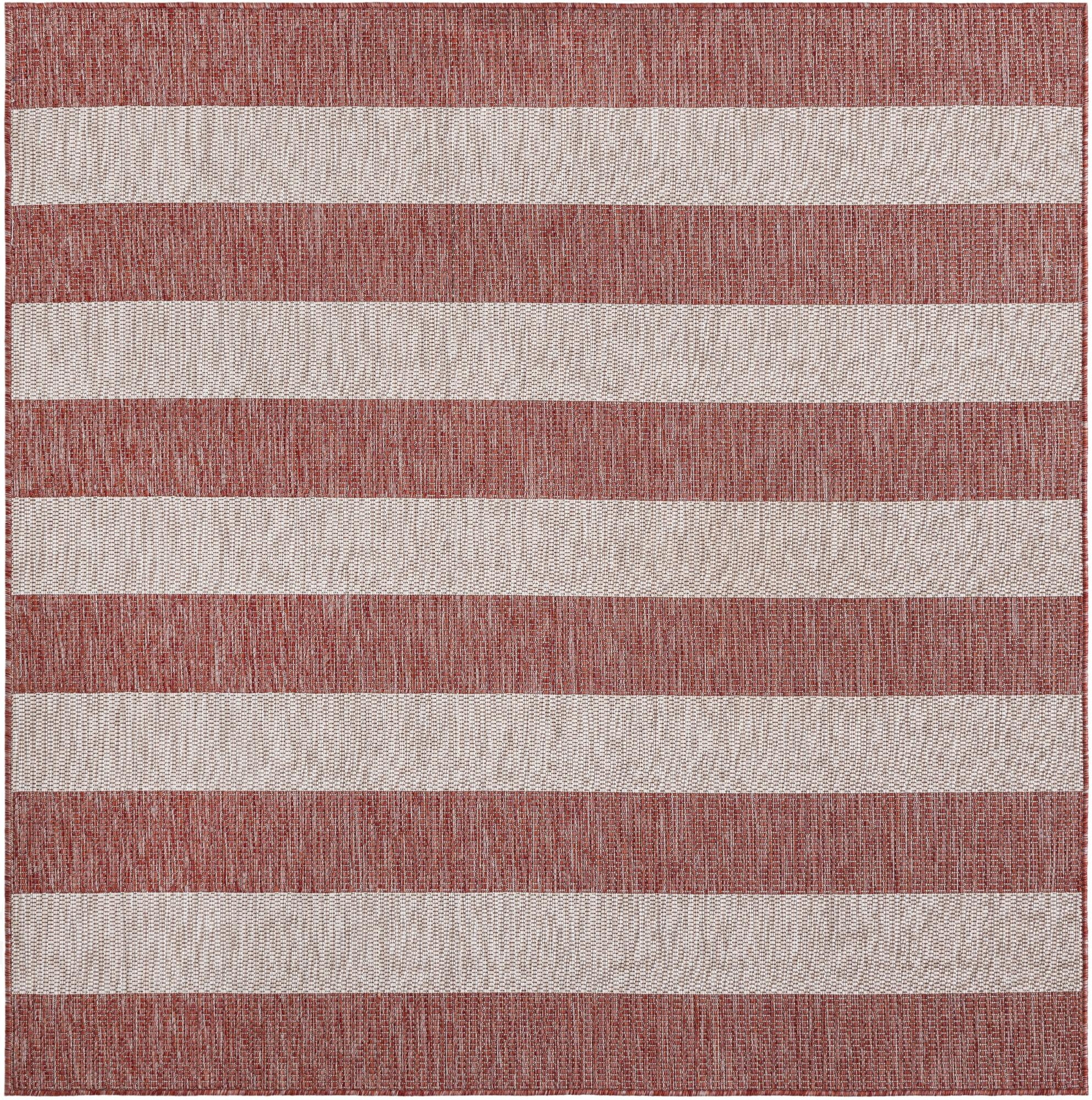 6' x 6'  Washable Striped Indoor / Outdoor Square Rug