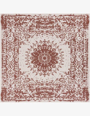Rust Red Easy-Clean Traditional Indoor / Outdoor Square Rug