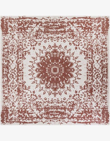 Rust Red Easy-Clean Traditional Indoor / Outdoor Square Rug