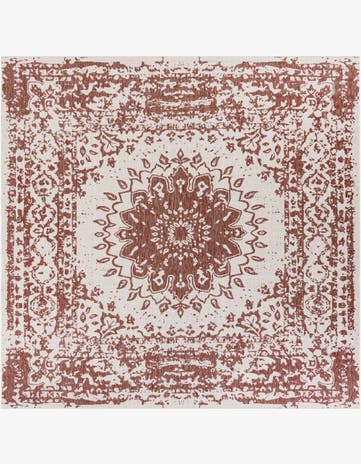 Rust Red Easy-Clean Traditional Indoor / Outdoor Square Rug