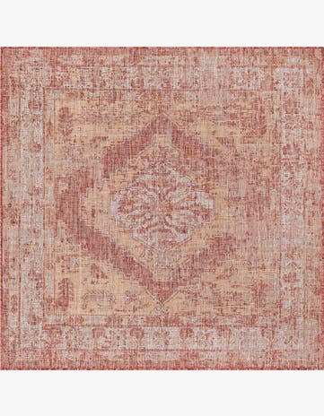 Rust Red Easy-Clean Traditional Indoor / Outdoor Square Rug