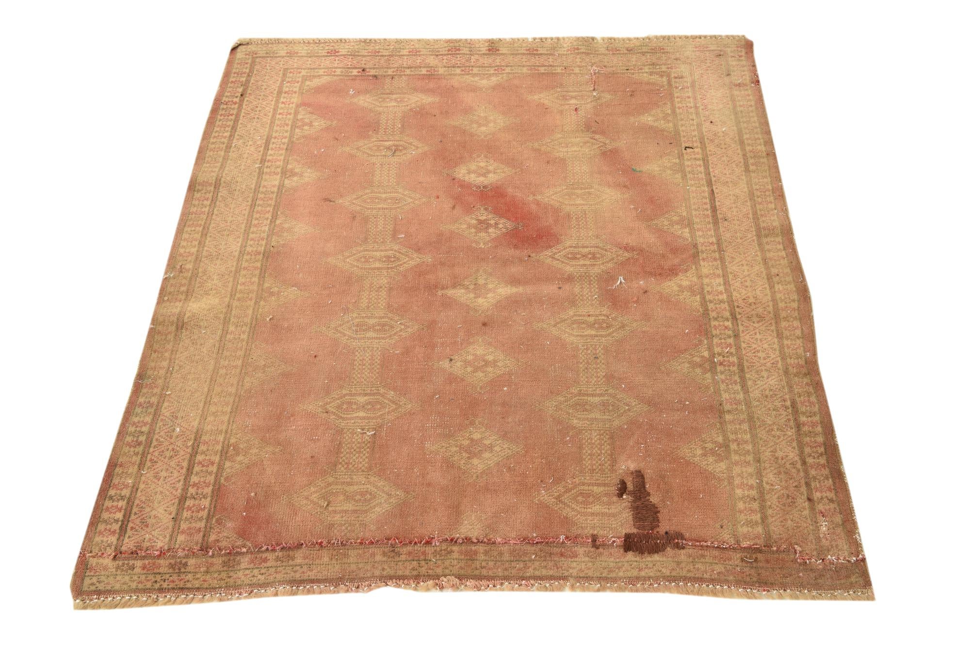 3' 7 x 4' Hand Knotted Ultra Vintage Persian Wool Square Rug