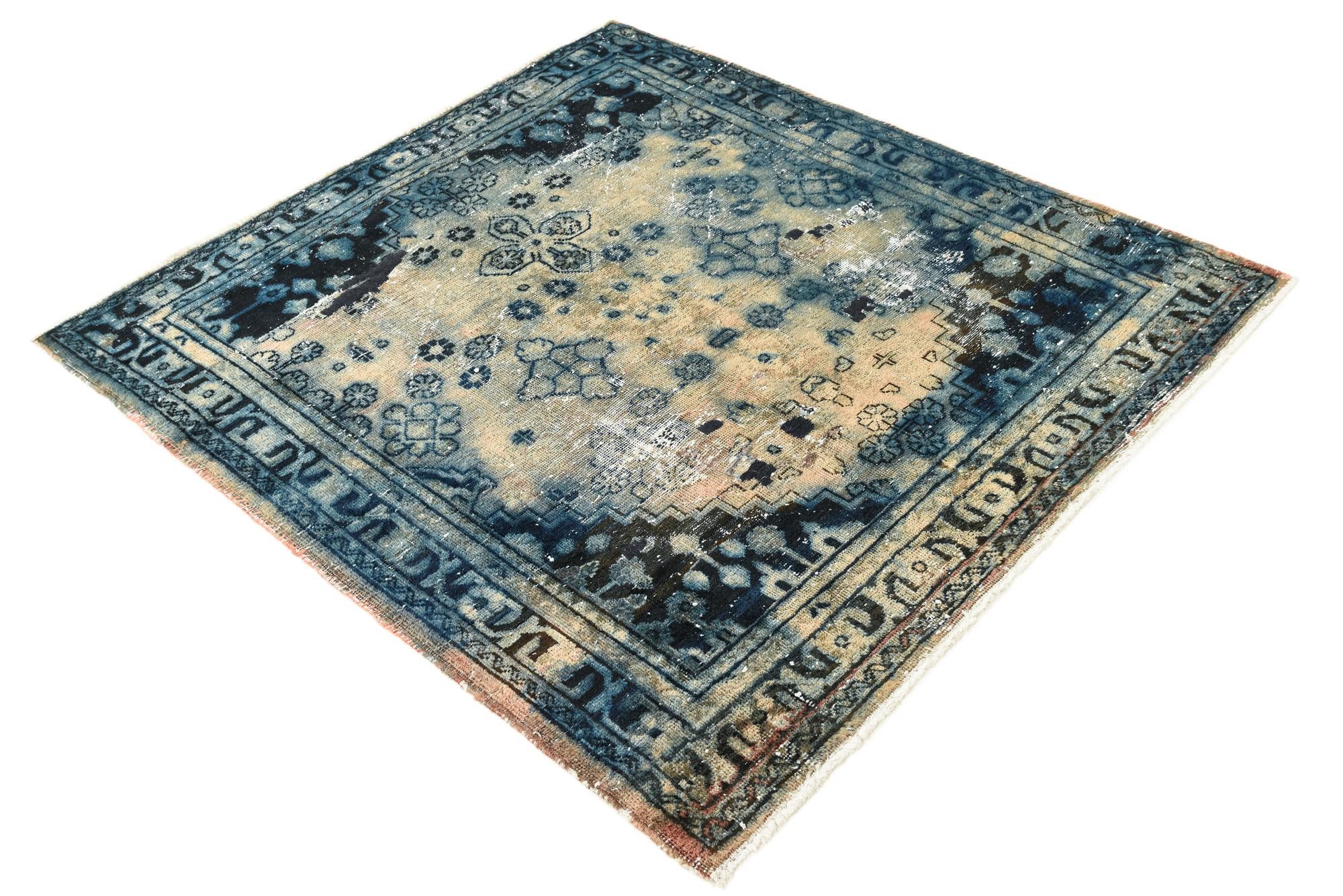 4' 3 x 4' 10 Hand Knotted Ultra Vintage Persian Wool Square Rug