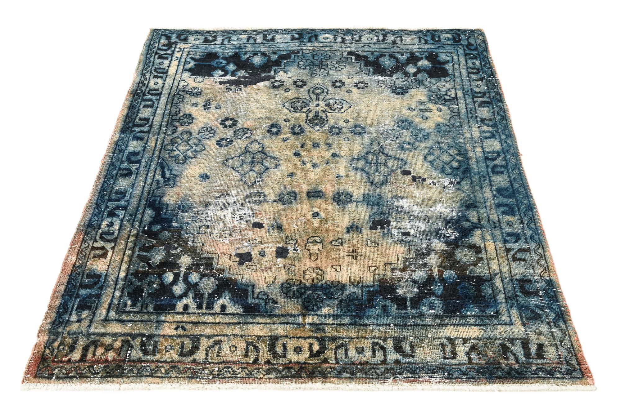 4' 3 x 4' 10 Hand Knotted Ultra Vintage Persian Wool Square Rug