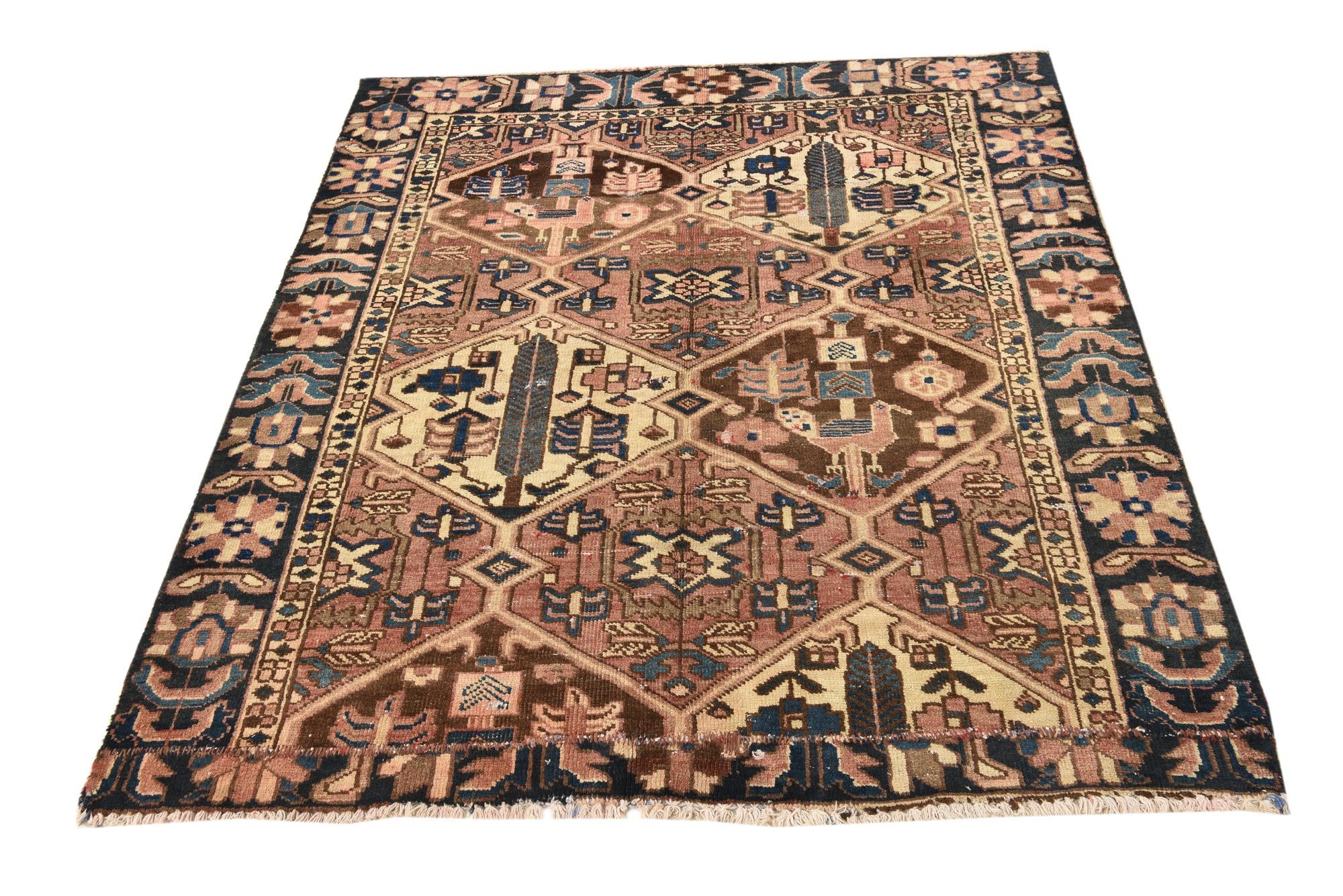 4' 8 x 5' 5 Hand Knotted Ultra Vintage Persian Wool Square Rug