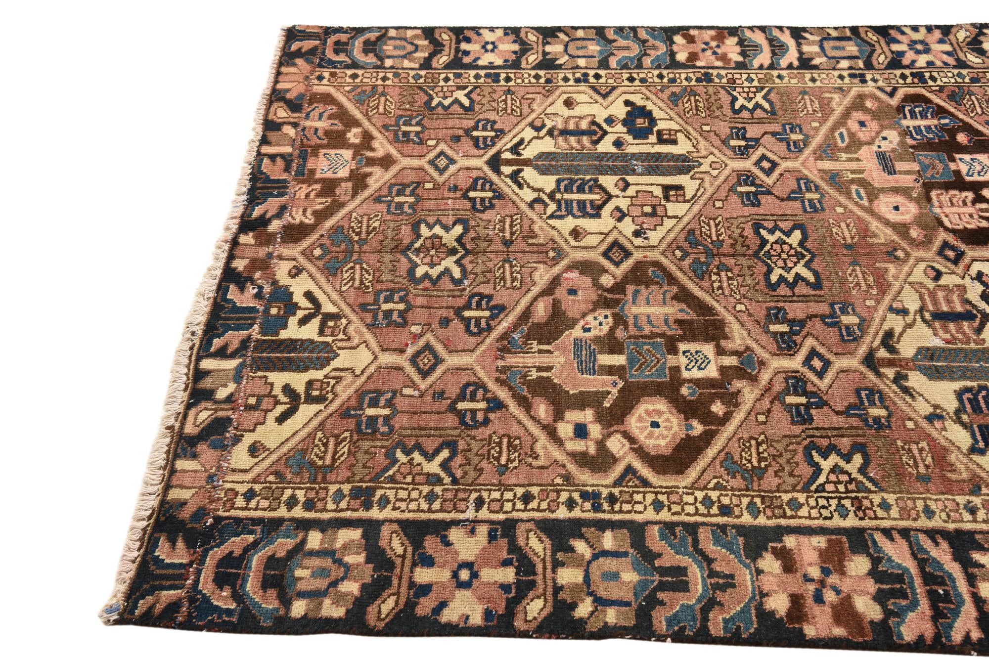 4' 8 x 5' 5 Hand Knotted Ultra Vintage Persian Wool Square Rug