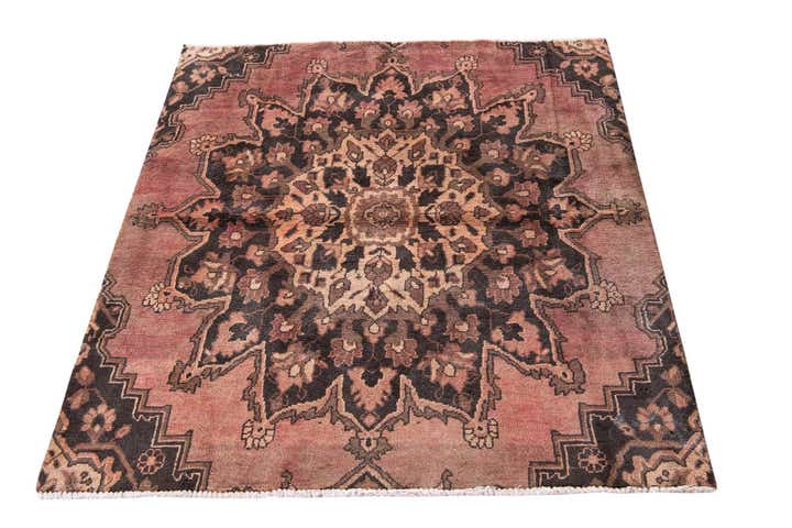 4' 3 x 4' 7 Hand Knotted Ultra Vintage Persian Wool Square Rug