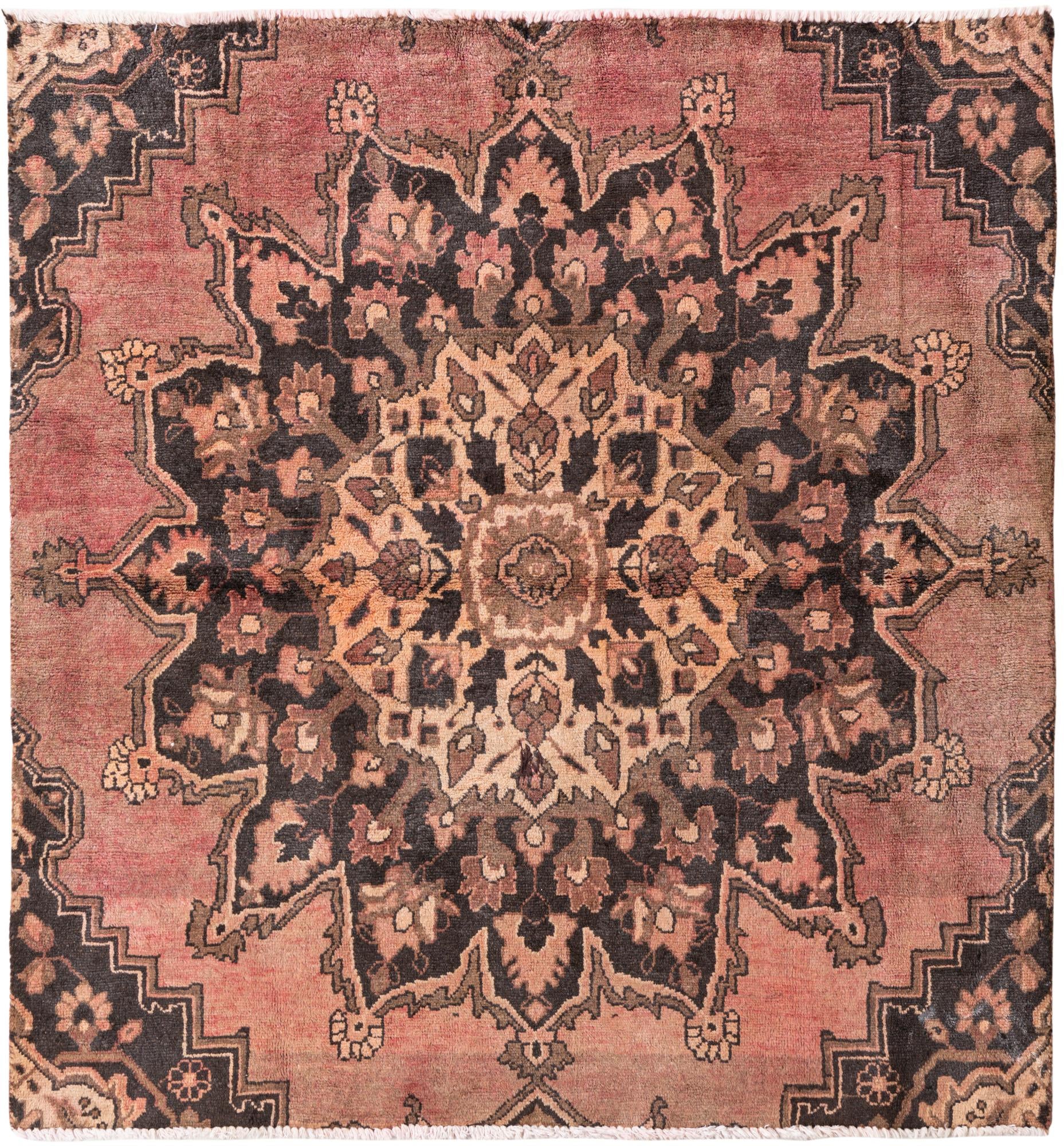 4' 3 x 4' 7 Hand Knotted Ultra Vintage Persian Wool Square Rug