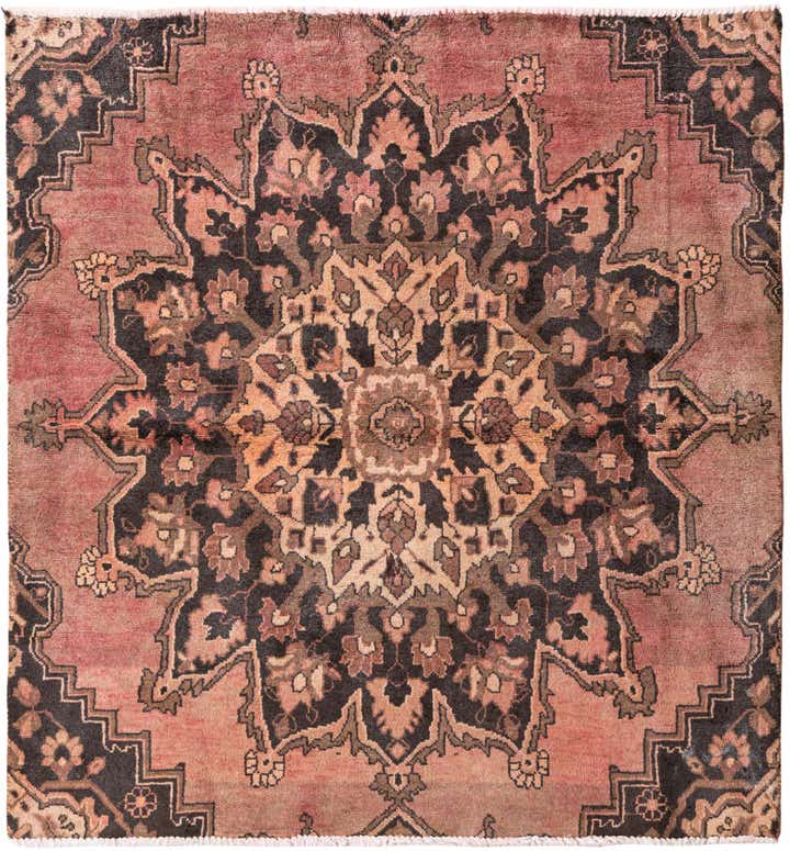 4' 3 x 4' 7 Hand Knotted Ultra Vintage Persian Wool Square Rug