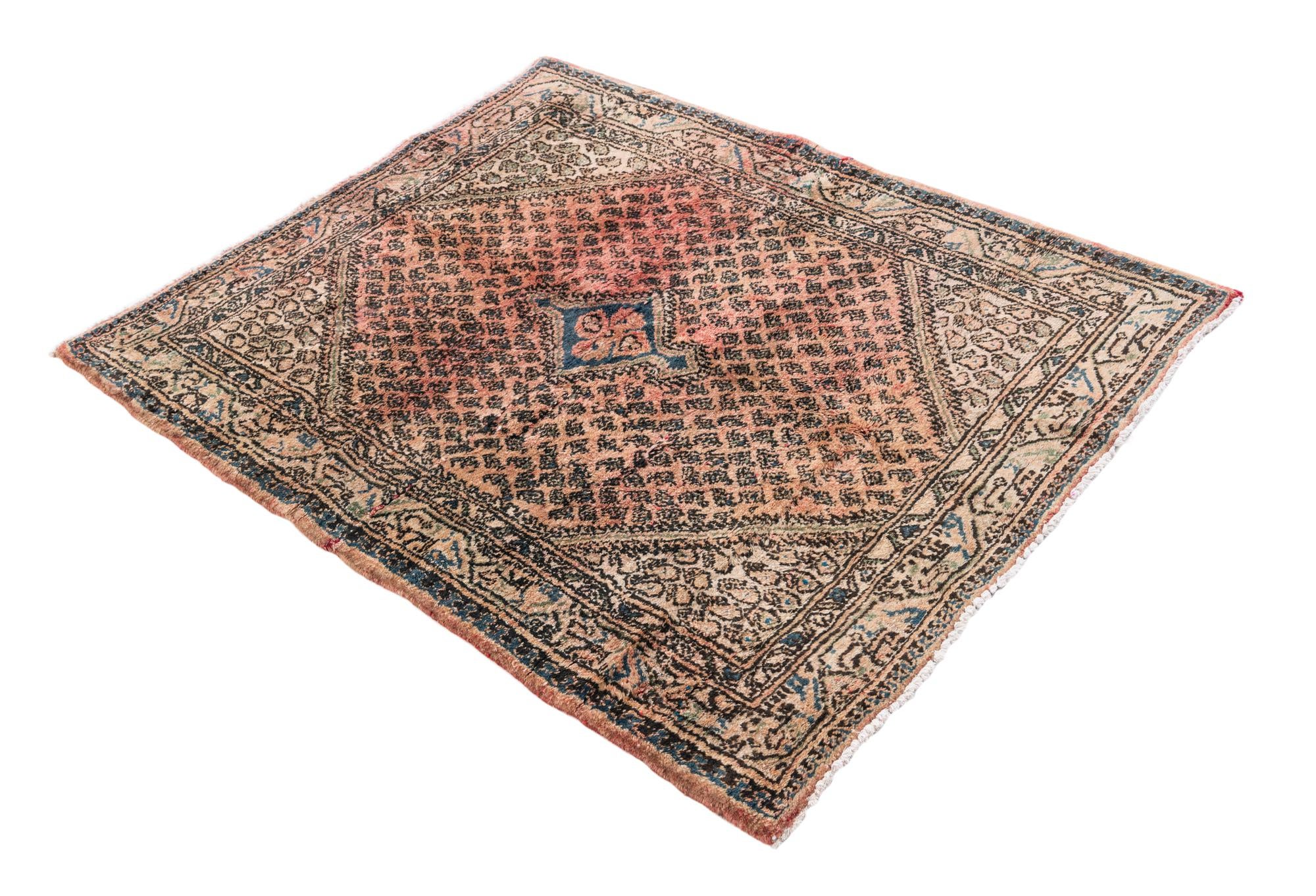 3' 9 x 4' 7 Hand Knotted Ultra Vintage Persian Wool Square Rug