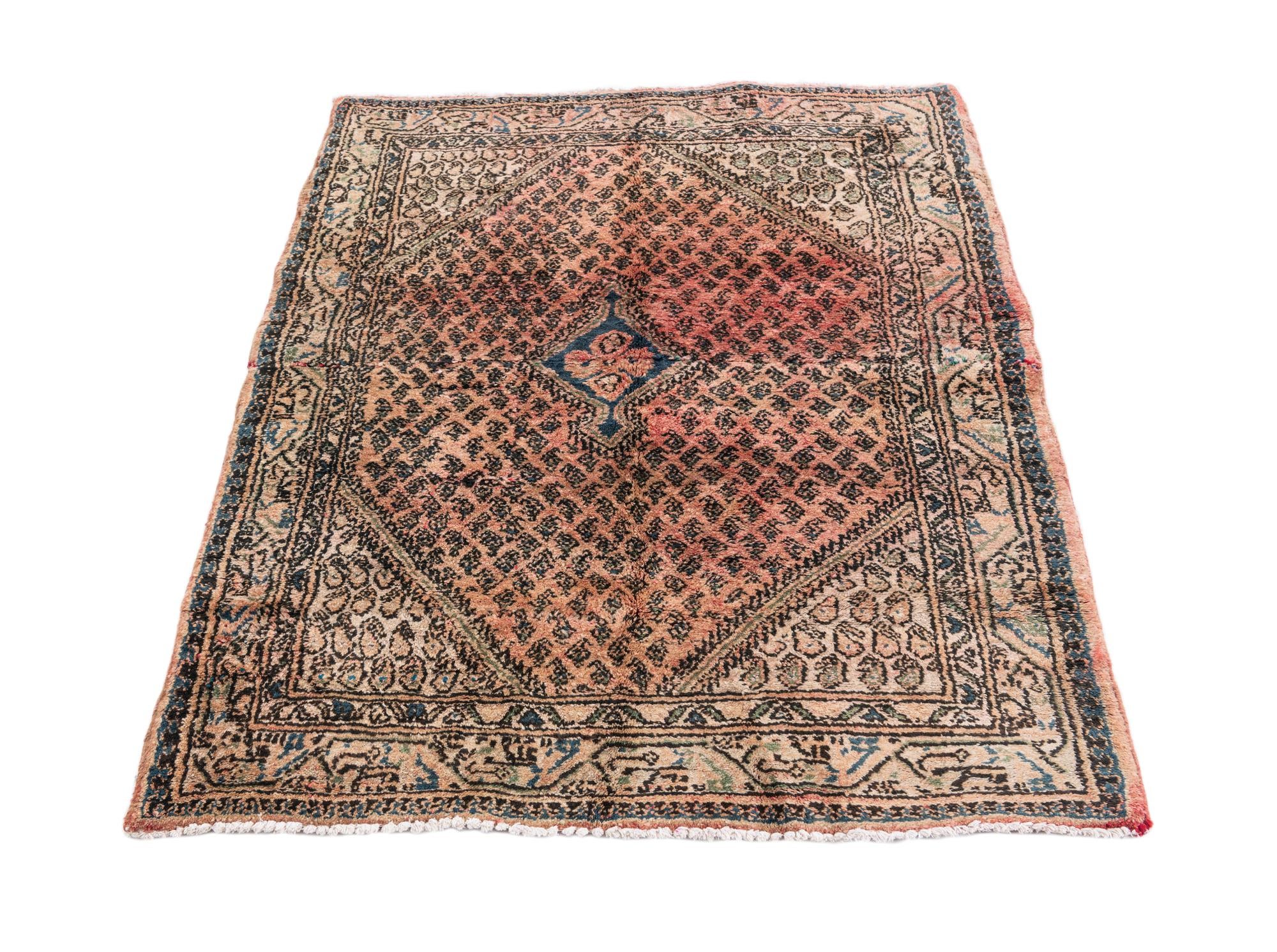 3' 9 x 4' 7 Hand Knotted Ultra Vintage Persian Wool Square Rug