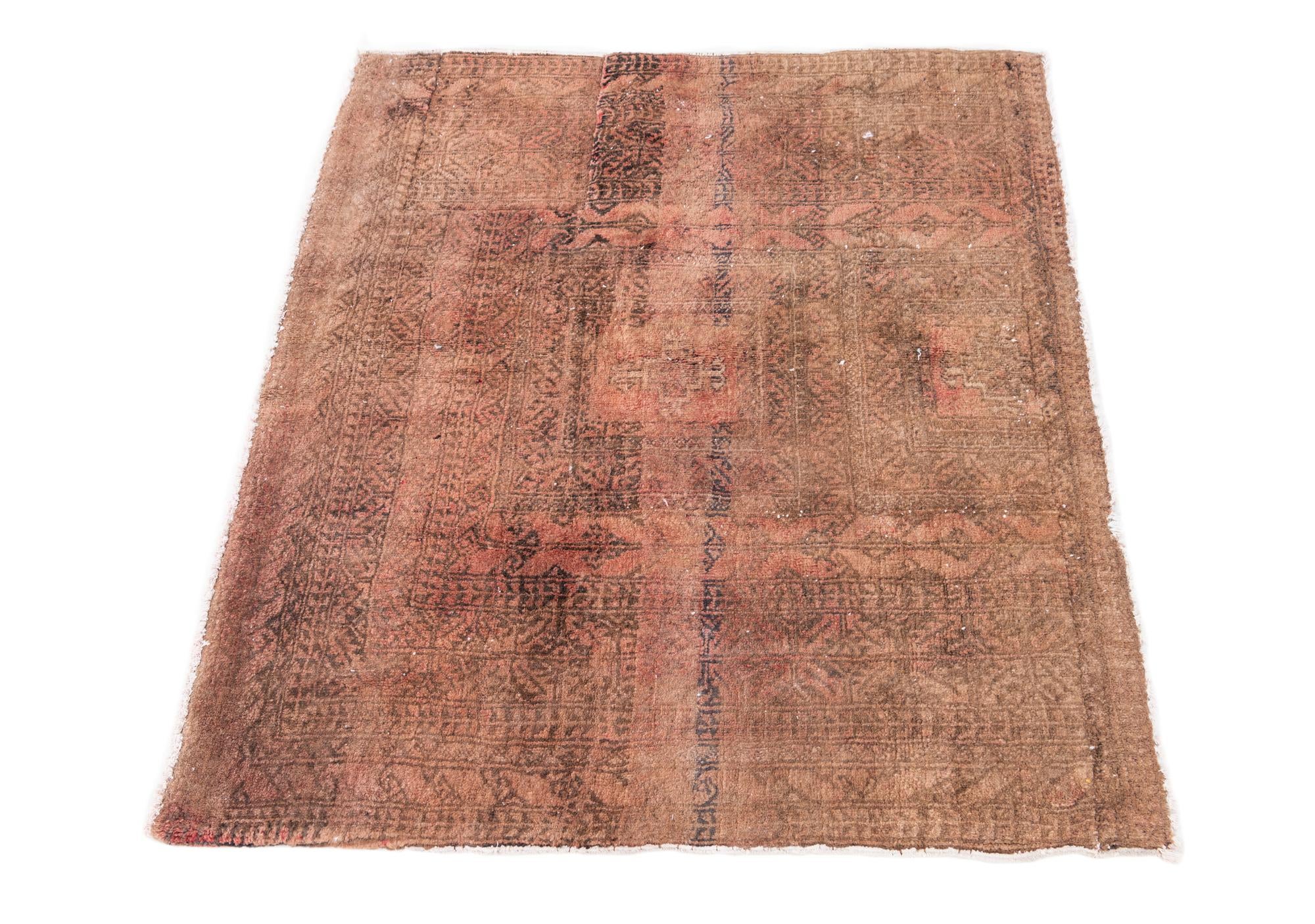 3' 3 x 3' 8 Hand Knotted Ultra Vintage Persian Wool Square Rug