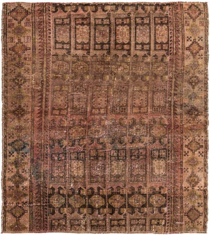 5' 5 x 6' Hand Knotted Ultra Vintage Persian Wool Square Rug