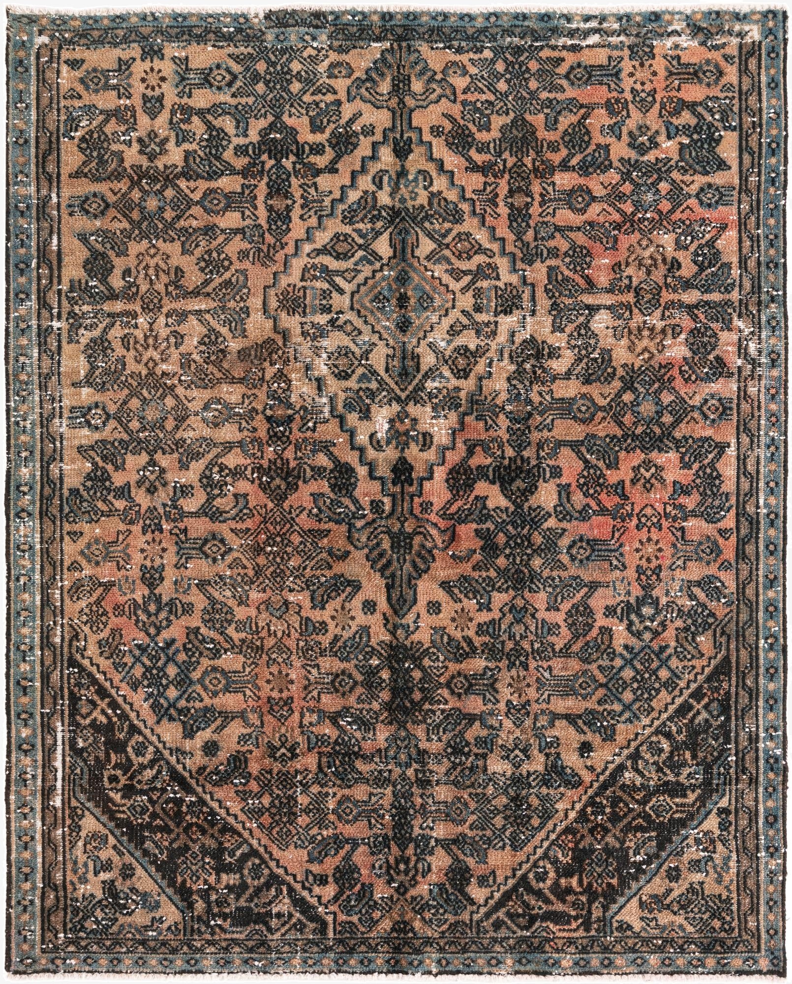 5' 3 x 6' 6  Hand Knotted Ultra Vintage Persian Wool Square Rug